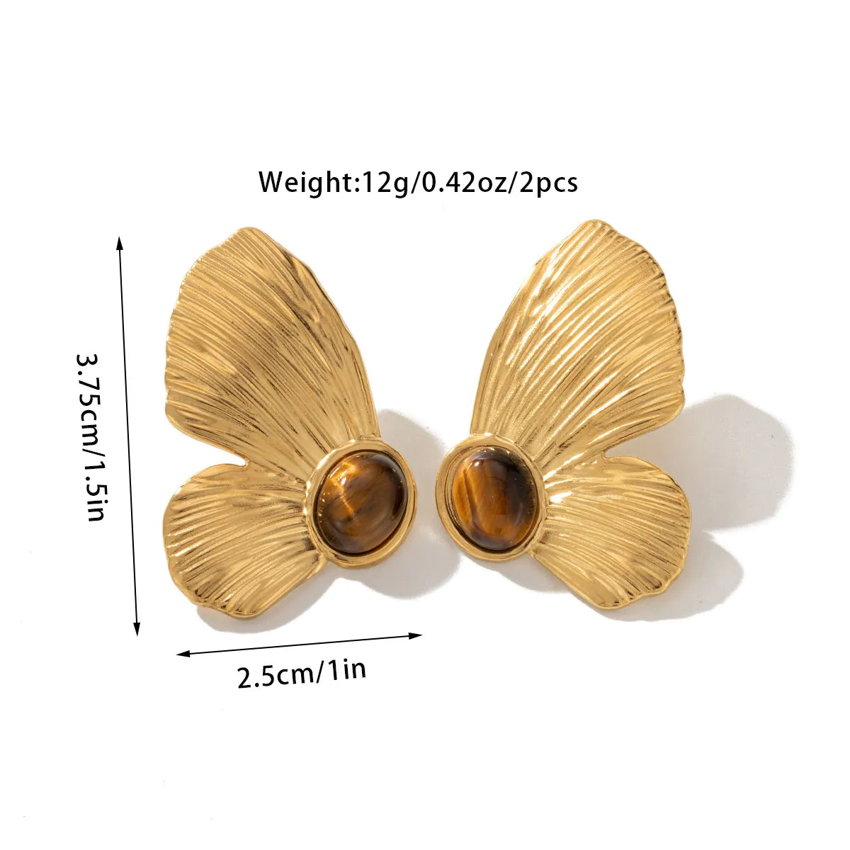 1 Pair Retro Geometric Flower Butterfly Plating Inlay Titanium Steel Tiger Eye 18K Gold Plated Ear Studs