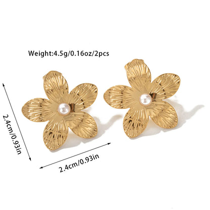 1 Pair Retro Geometric Flower Butterfly Plating Inlay Titanium Steel Tiger Eye 18K Gold Plated Ear Studs