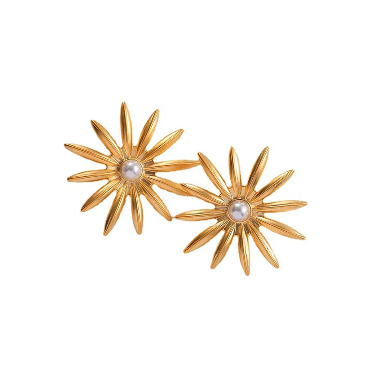 1 Pair Retro Geometric Flower Plating Copper Ear Studs