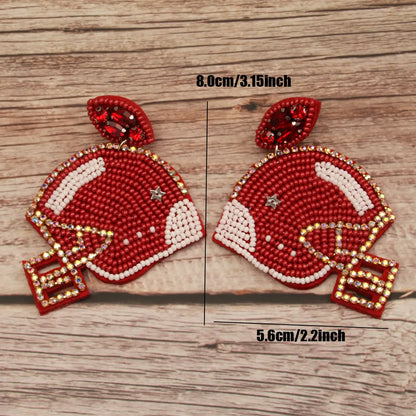 1 Pair Retro Geometric Hat Handmade Beaded Cloth Drop Earrings