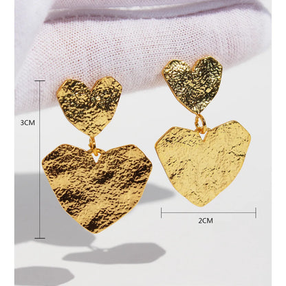 1 Pair Retro Geometric Heart Shape Plating Brass Drop Earrings