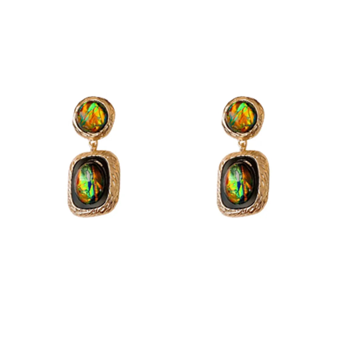 1 Pair Retro Geometric Inlay Alloy Resin Drop Earrings