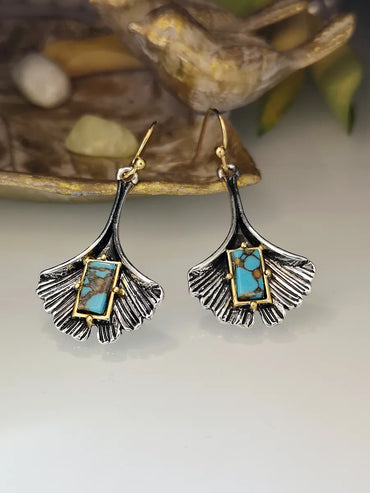 1 Pair Retro Geometric Metal Inlay Turquoise Silver Plated Women's Ear Hook