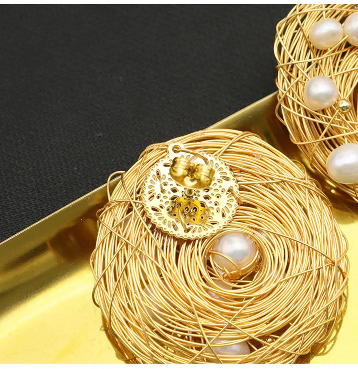 1 Pair Retro Geometric Plating Freshwater Pearl Mixed Materials 18k Gold Plated Ear Studs