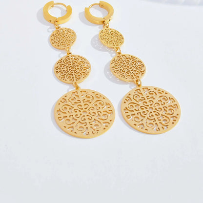 1 Pair Retro Geometric Plating Hollow Out Stainless Steel 18k Gold Plated Drop Earrings