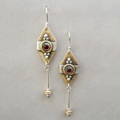 1 Pair Retro Geometric Plating Inlay Alloy Gem Drop Earrings