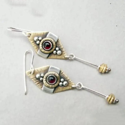 1 Pair Retro Geometric Plating Inlay Alloy Gem Drop Earrings