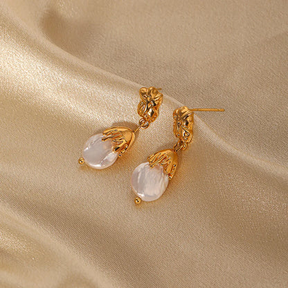 1 Pair Retro Geometric Plating Inlay Copper Artificial Pearls 18k Gold Plated Drop Earrings