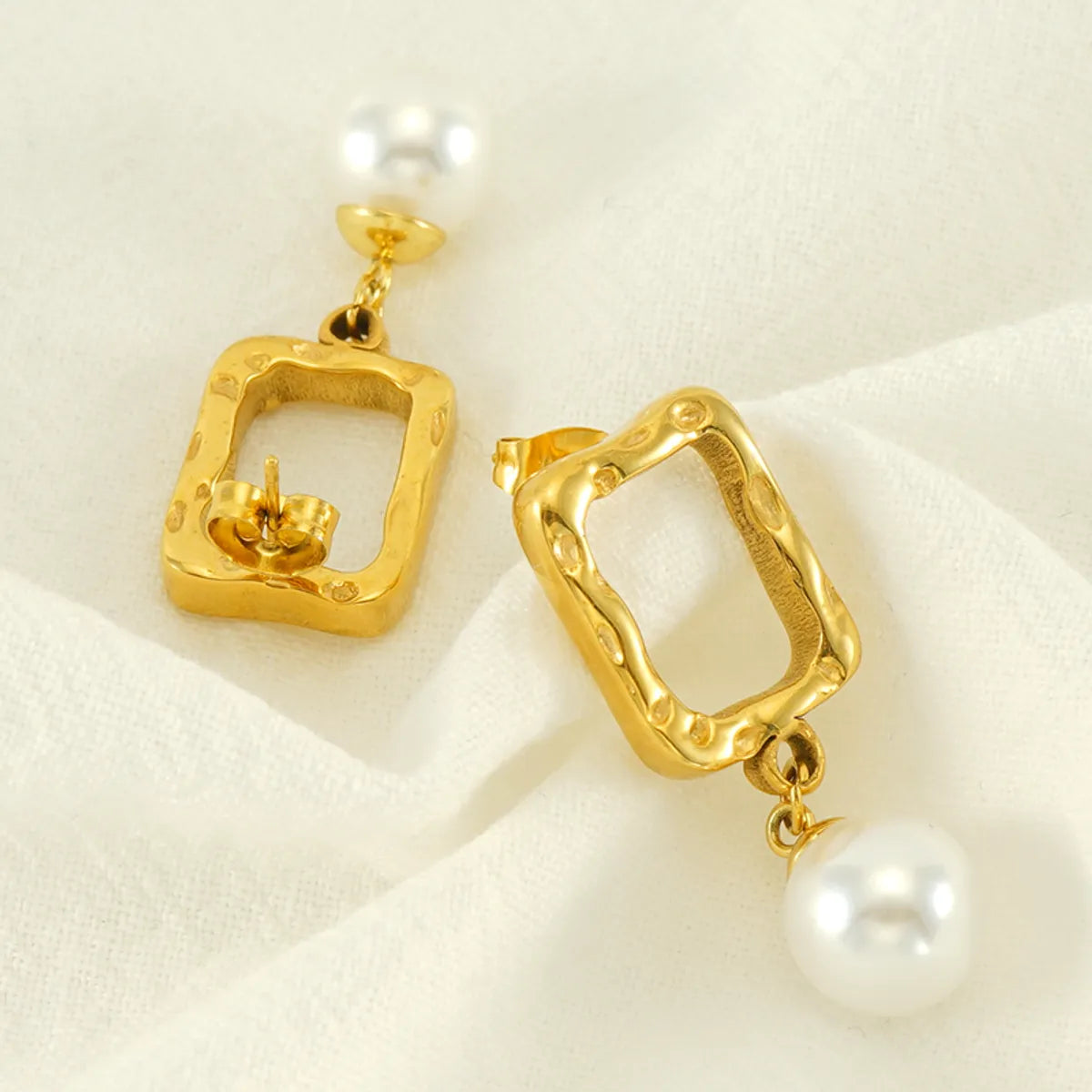 1 Pair Retro Geometric Plating Inlay Stainless Steel Artificial Pearls 18k Gold Plated Earrings