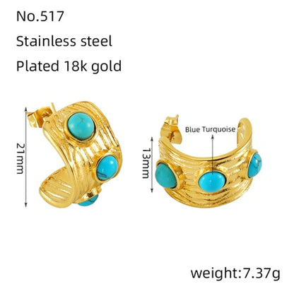 1 Pair Retro Geometric Plating Inlay Stainless Steel Natural Stone 18k Gold Plated Ear Studs