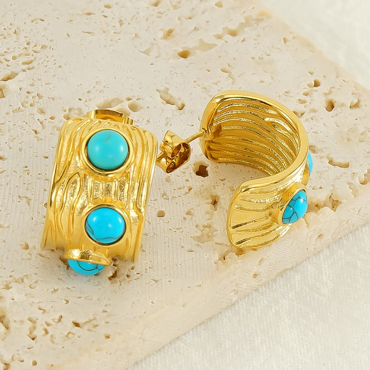 1 Pair Retro Geometric Plating Inlay Stainless Steel Natural Stone 18k Gold Plated Ear Studs