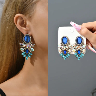 1 Pair Retro Geometric Rhinestone Plating Women's Drop Earrings