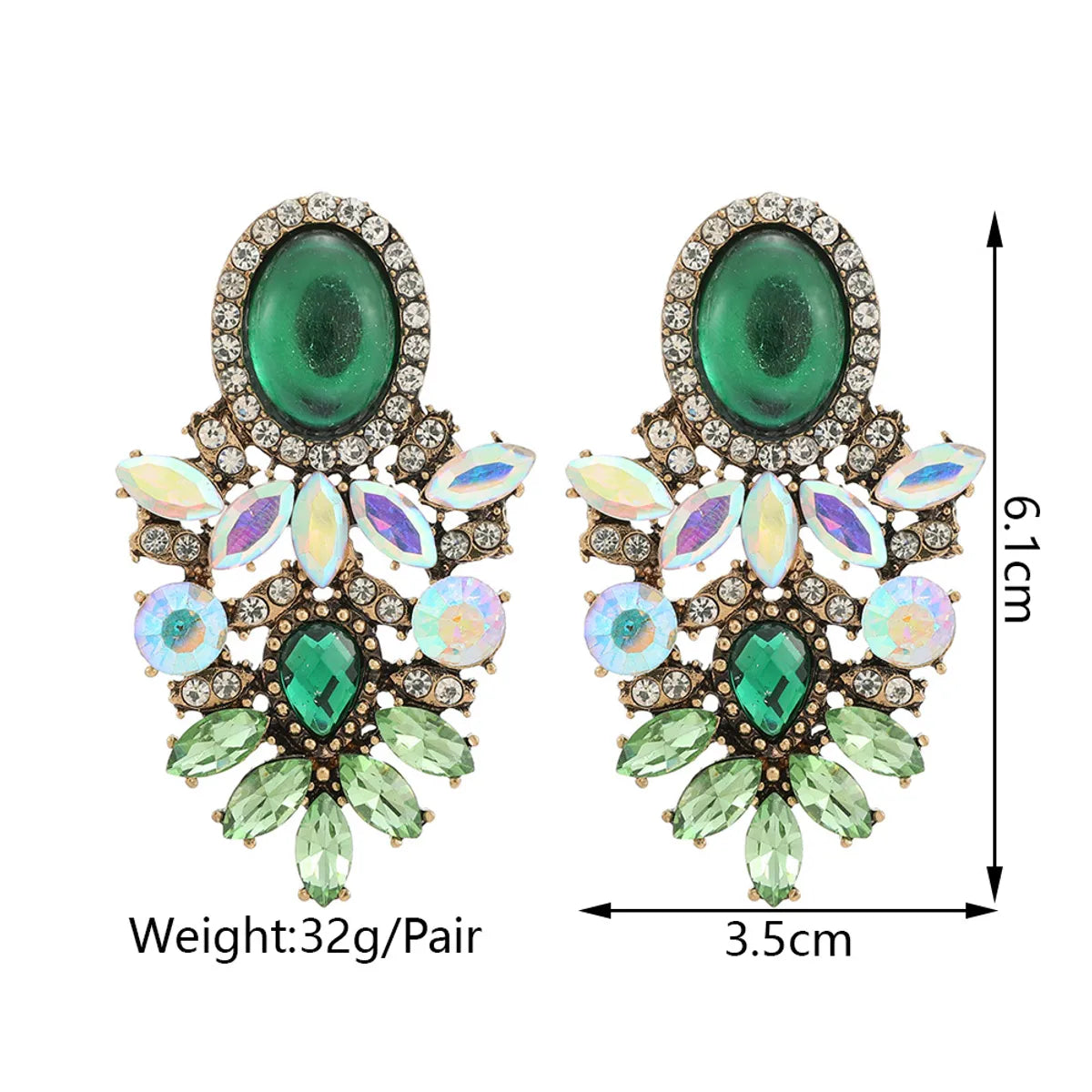 1 Pair Retro Geometric Rhinestone Plating Women's Drop Earrings