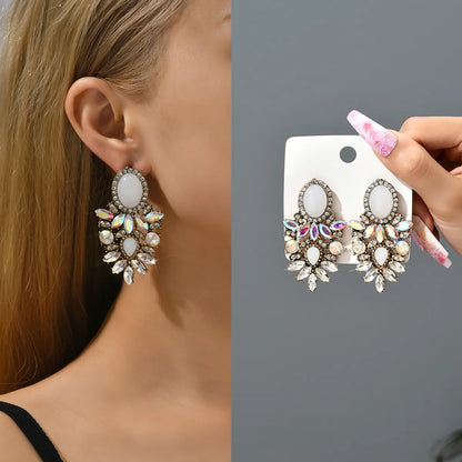 1 Pair Retro Geometric Rhinestone Plating Women's Drop Earrings