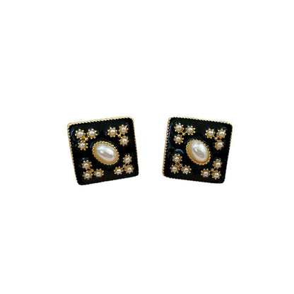 1 Pair Retro Geometric Rhombus Plating Inlay Alloy Artificial Gemstones Ear Studs