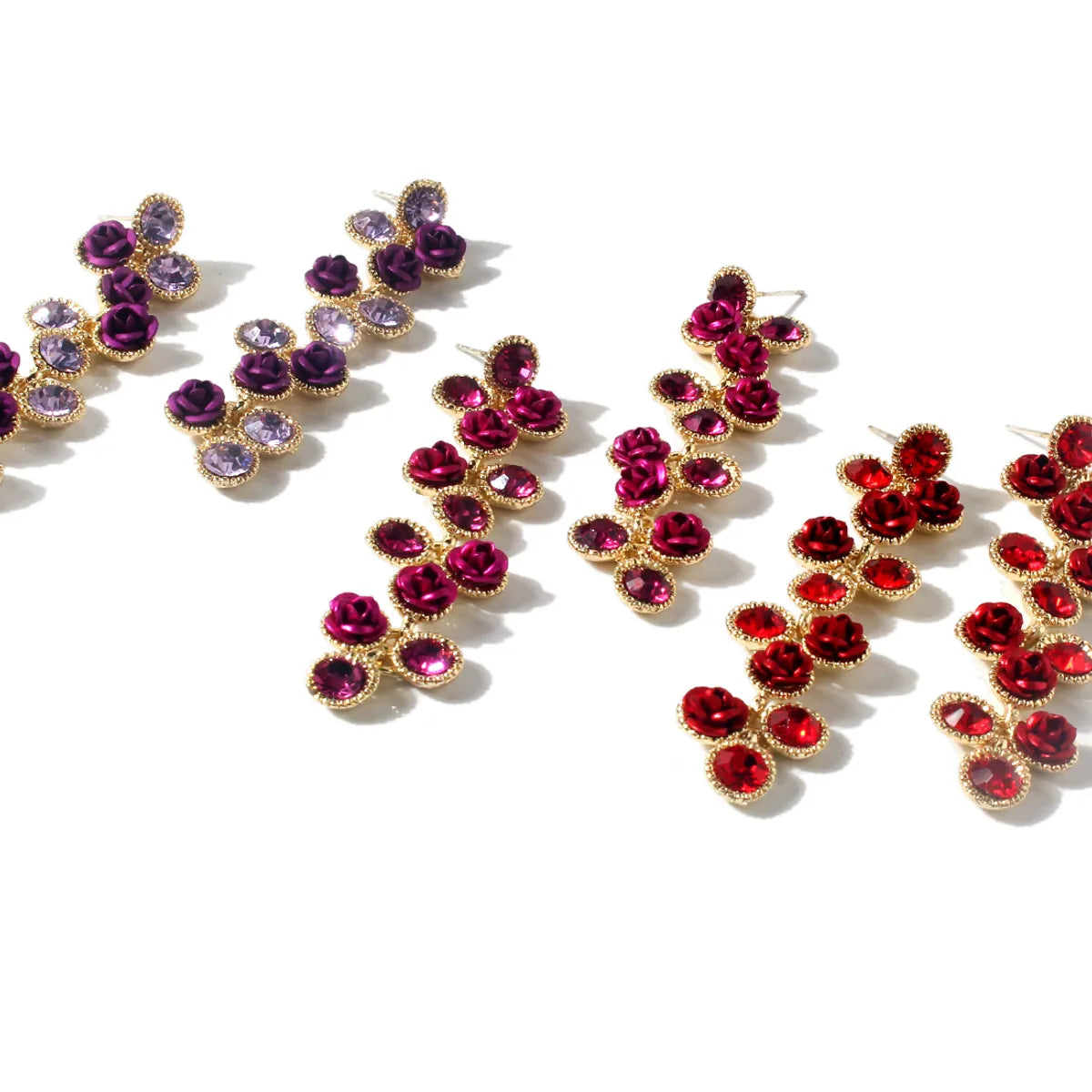 1 Pair Retro Geometric Rose Alloy Inlay Artificial Gemstones Women's Drop Earrings