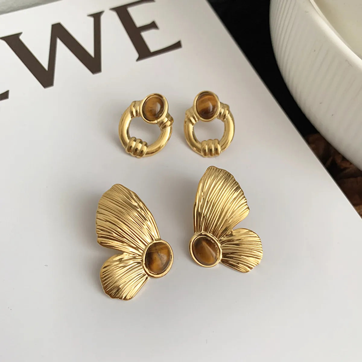 1 Pair Retro Geometric Wings Plating Titanium Steel Ear Studs