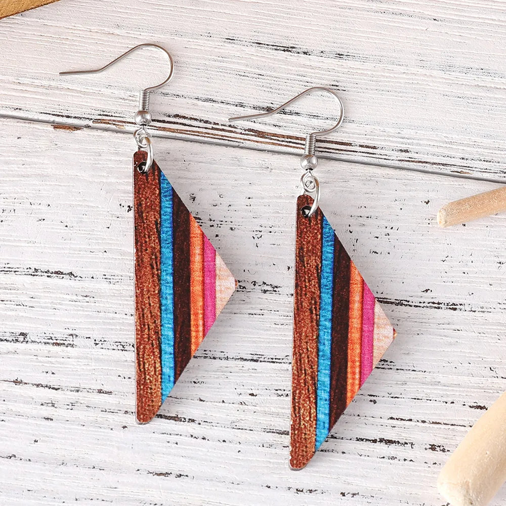 1 Pair Retro Geometric Wood Drop Earrings