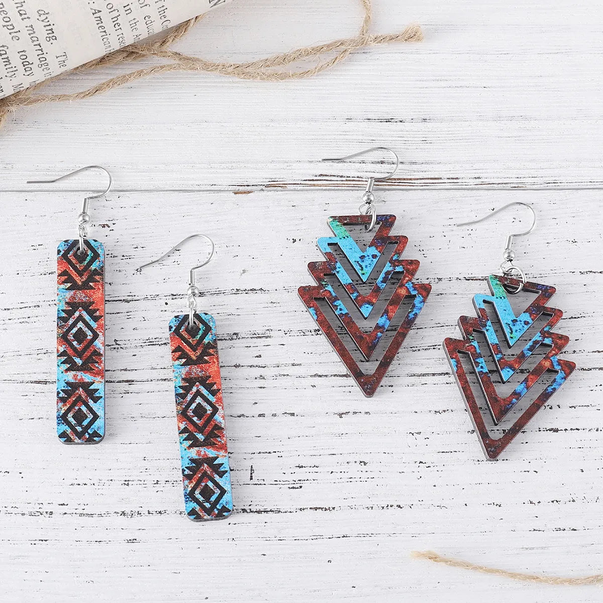 1 Pair Retro Geometric Wood Drop Earrings