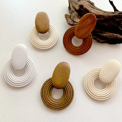 1 Pair Retro Geometric Wood Ear Studs