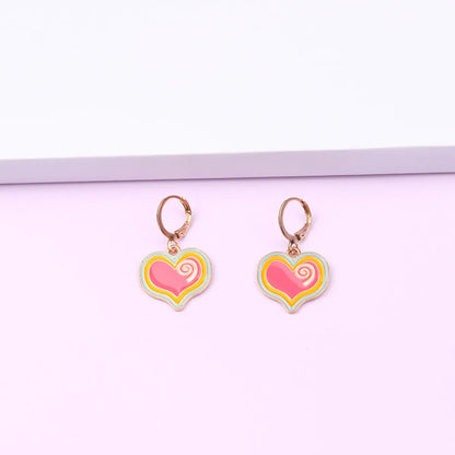 1 Pair Retro Heart Shape Alloy Enamel Women's Drop Earrings