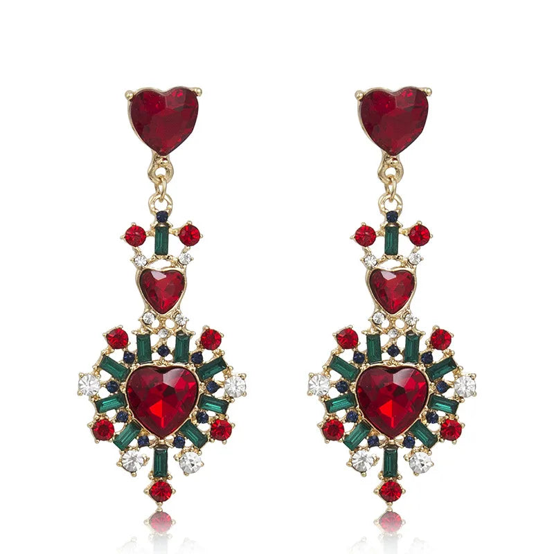 1 Pair Retro Heart Shape Alloy Inlay Rhinestones Valentine'S Day Women'S Drop Earrings