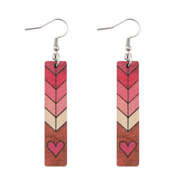 1 Pair Retro Heart Shape Arrow Wood Drop Earrings