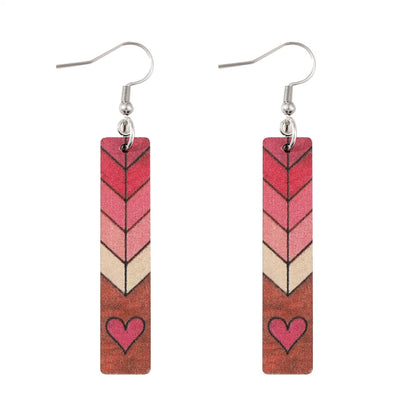 1 Pair Retro Heart Shape Arrow Wood Drop Earrings