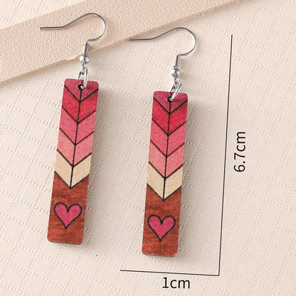 1 Pair Retro Heart Shape Arrow Wood Drop Earrings