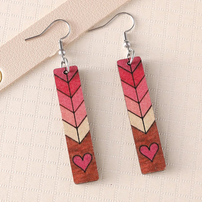 1 Pair Retro Heart Shape Arrow Wood Drop Earrings