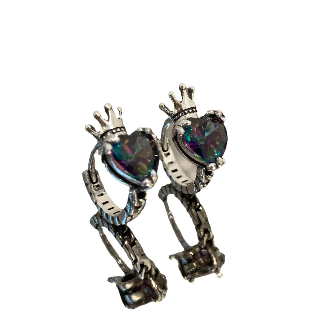 1 Pair Retro Heart Shape Crown Metal Inlay Gem Women's Earrings