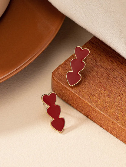 1 Pair Retro Heart Shape Enamel Plating Alloy Ear Studs