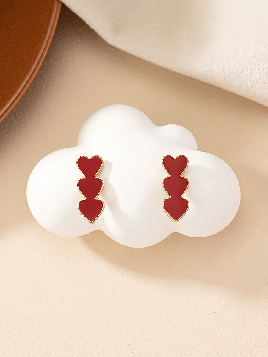 1 Pair Retro Heart Shape Enamel Plating Alloy Ear Studs