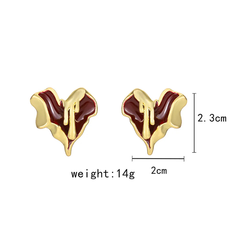 1 Pair Retro Heart Shape Enamel Plating Copper Ear Studs