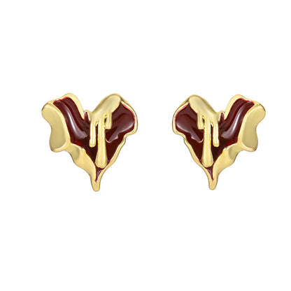 1 Pair Retro Heart Shape Enamel Plating Copper Ear Studs