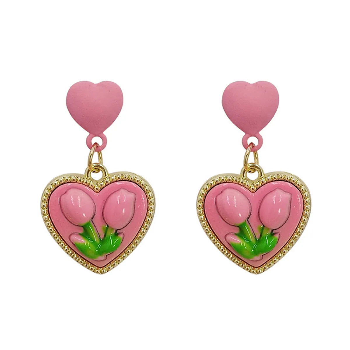 1 Pair Retro Heart Shape Flower Alloy Plating Artificial Pearls Rhinestones Women's Drop Earrings