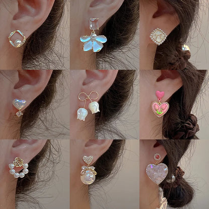 1 Pair Retro Heart Shape Flower Alloy Plating Artificial Pearls Rhinestones Women's Drop Earrings