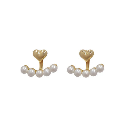 1 Pair Retro Heart Shape Imitation Pearl Plating Ear Studs