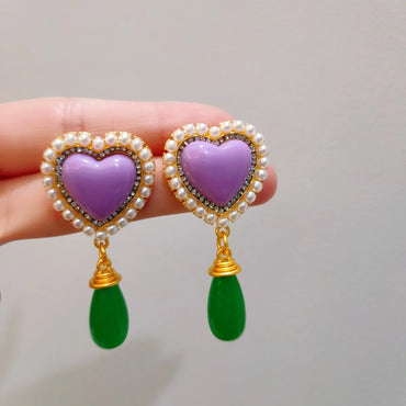 1 Pair Retro Heart Shape Mixed Materials Drop Earrings