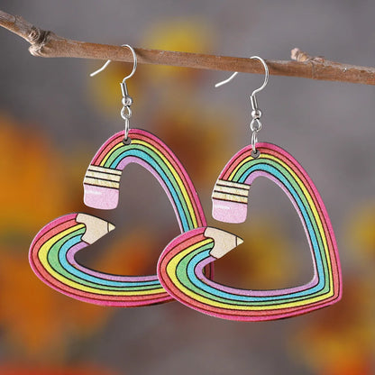 1 Pair Retro Heart Shape Pencil Wood Drop Earrings