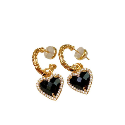 1 Pair Retro Heart Shape Plating Inlay Alloy Artificial Gemstones Drop Earrings