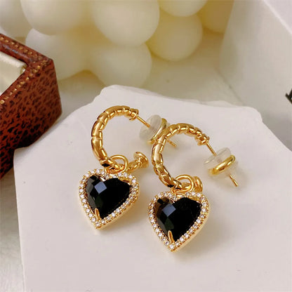 1 Pair Retro Heart Shape Plating Inlay Alloy Artificial Gemstones Drop Earrings