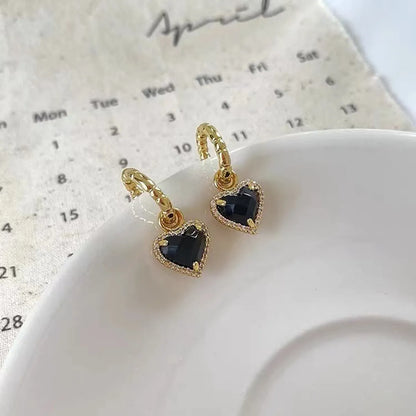 1 Pair Retro Heart Shape Plating Inlay Alloy Artificial Gemstones Drop Earrings