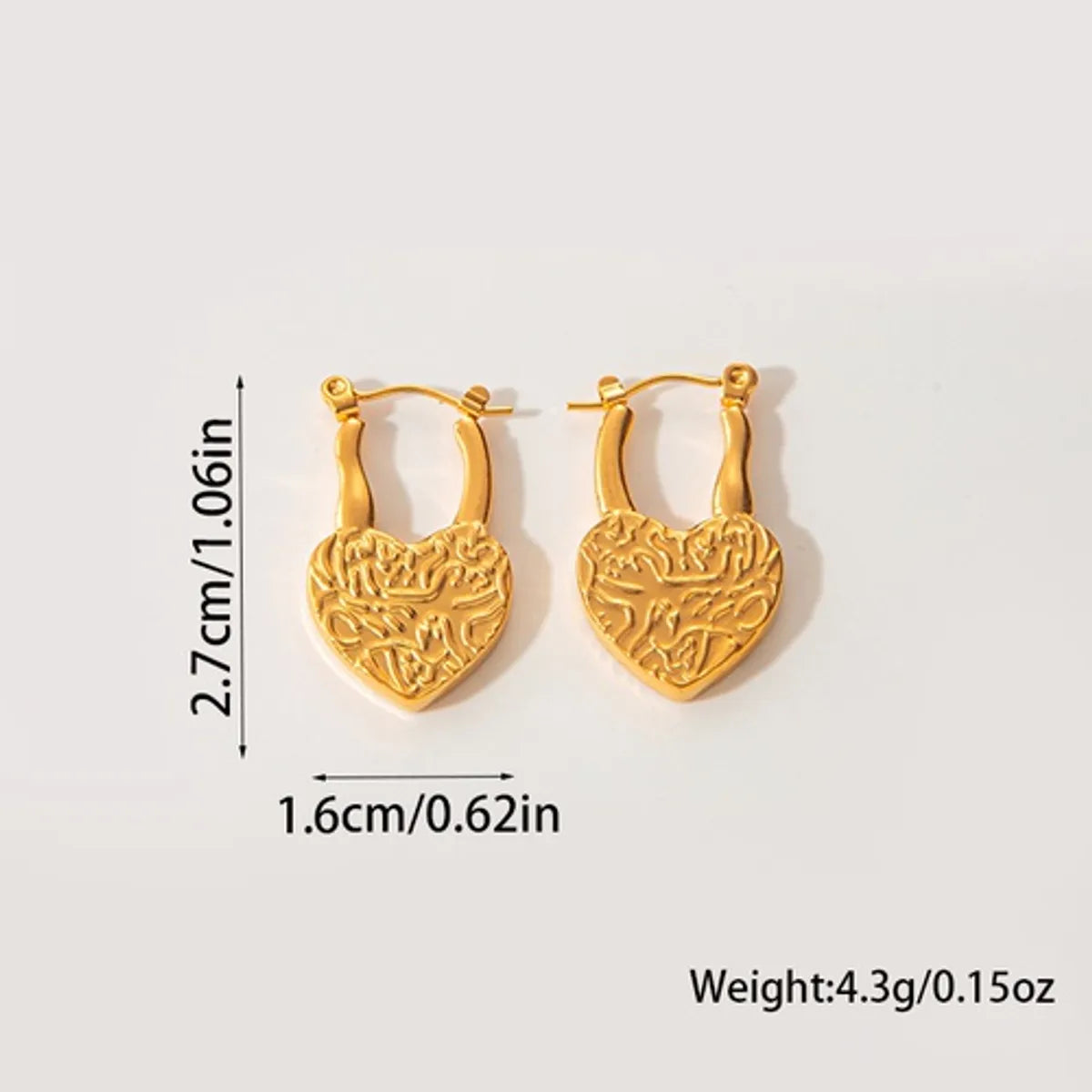 1 Pair Retro Heart Shape Plating Stainless Steel Gold Plated Earrings