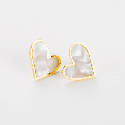 1 Pair Retro Heart Shape Stainless Steel Inlay Shell Ear Studs