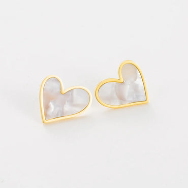 1 Pair Retro Heart Shape Stainless Steel Inlay Shell Ear Studs