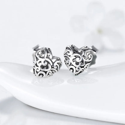 1 Pair Retro Heart Shape Sterling Silver Plating Inlay Zircon Ear Studs