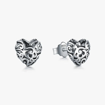 1 Pair Retro Heart Shape Sterling Silver Plating Inlay Zircon Ear Studs