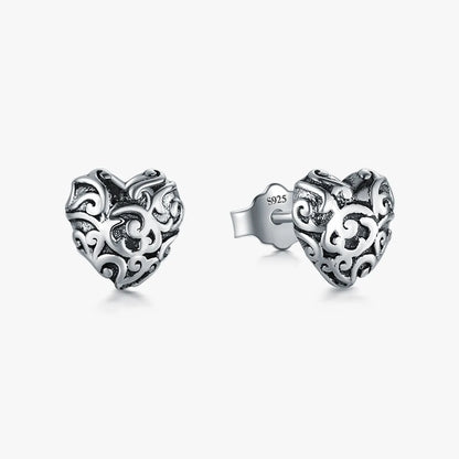 1 Pair Retro Heart Shape Sterling Silver Plating Inlay Zircon Ear Studs