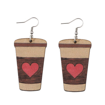 1 Pair Retro Heart Shape Wood Drop Earrings